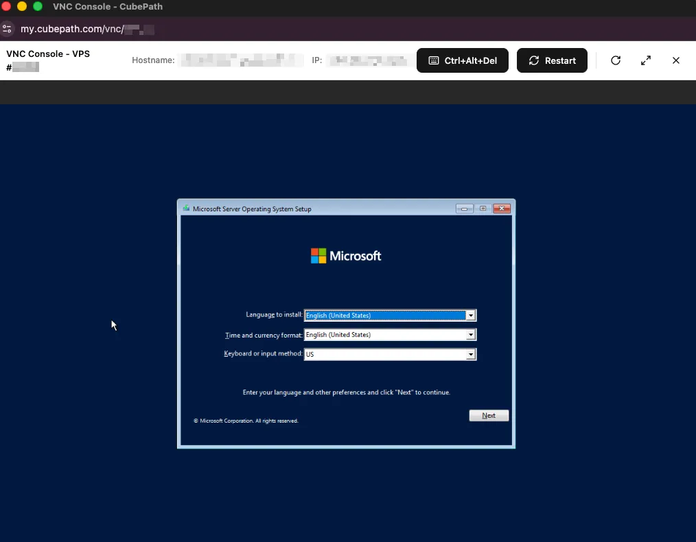 Windows Setup language and keyboard selection
