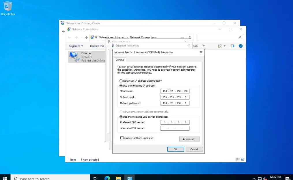 Configure static IP address