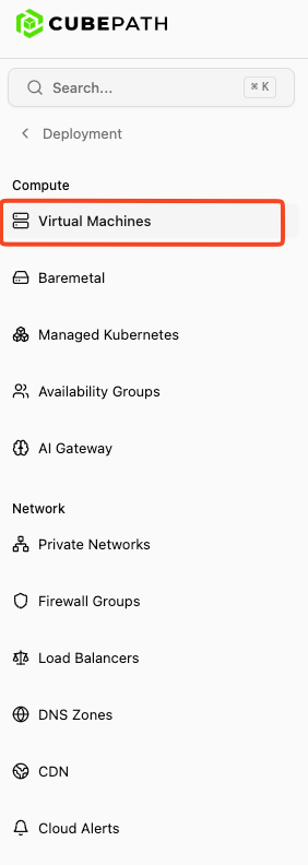 VPS Servers in the dashboard sidebar