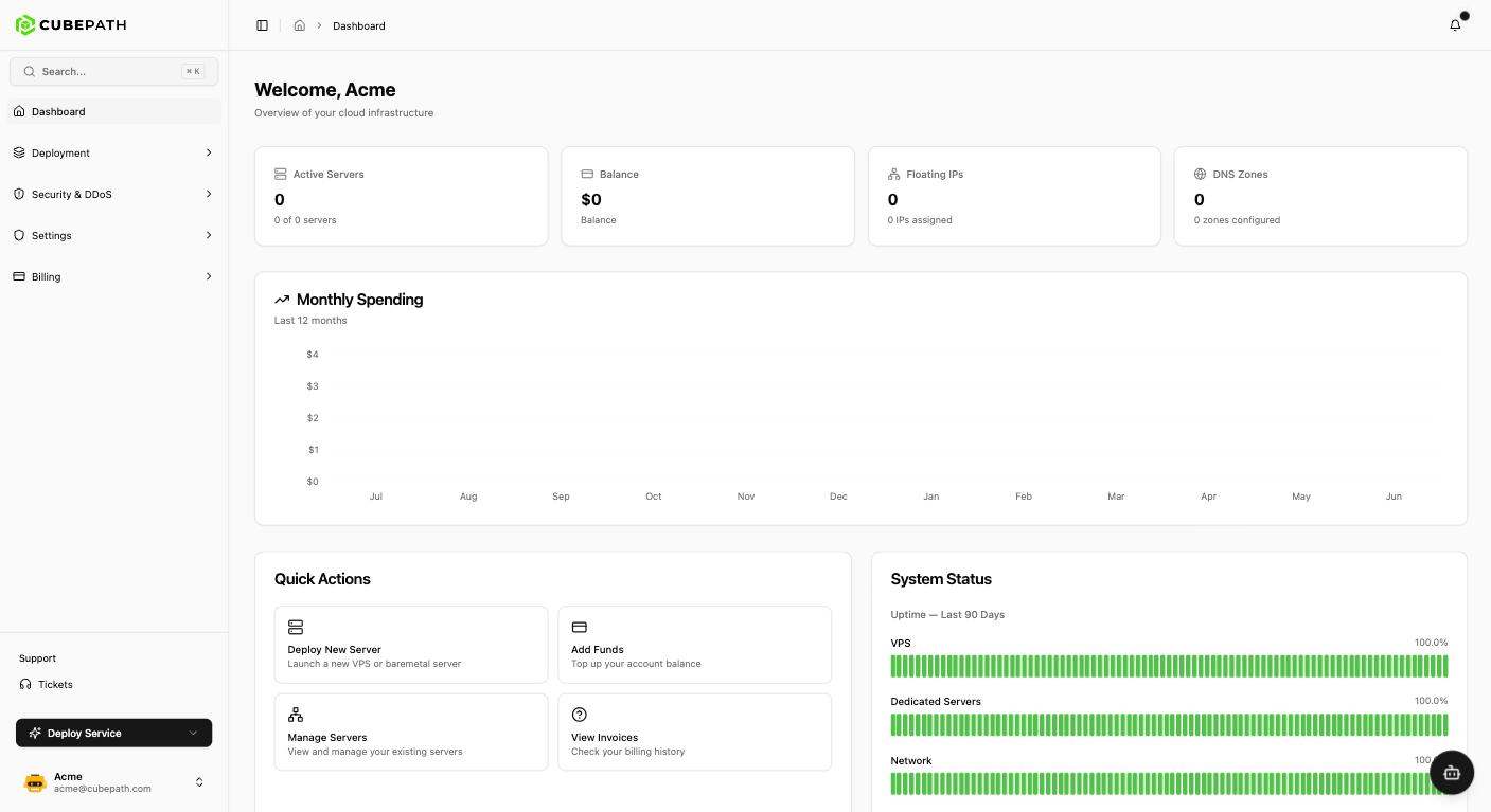 CubePath dashboard